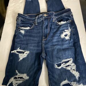 American Eagle hi rise stretch patched distress jeans